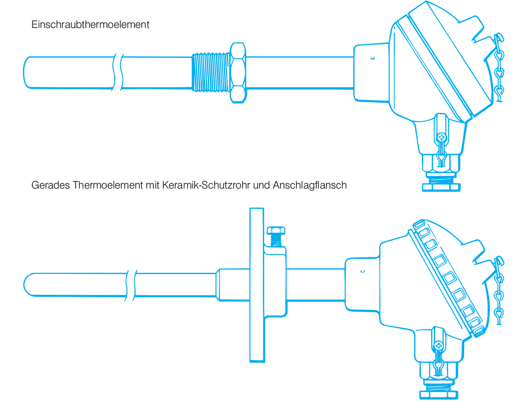 Heavy Duty Industrial Metal Sheathed and High Temperature Ceramic Sheathed	Thermocouples with Terminal Head Assemblies